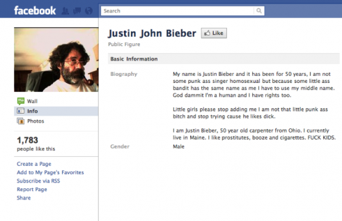 bieber pics. A man named Justin John Bieber is creating quite the stir on Facebook for