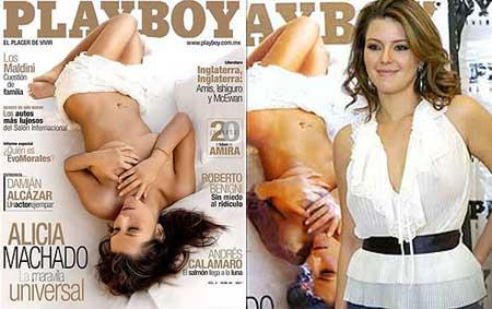 Here's the magazine cover with a naked Alicia Machado on the front