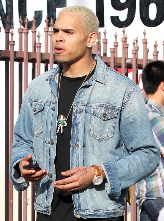 Chris Brown, Blonde Hair. Chris Brown is seen here with his new hairstyle.