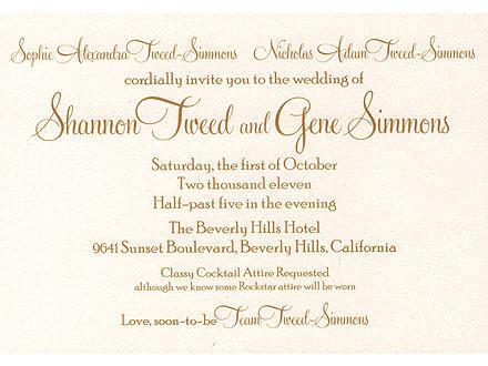 Gene Simmons and Shannon Tweed Wedding Invitation