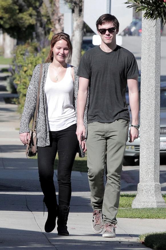 Jennifer Lawrence and boyfriend Nicholas Hoult are seen taking a stroll 